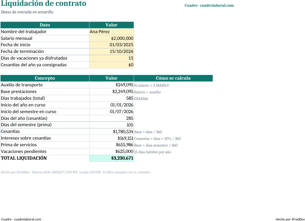 Vista previa de Liquidación de contrato 2026